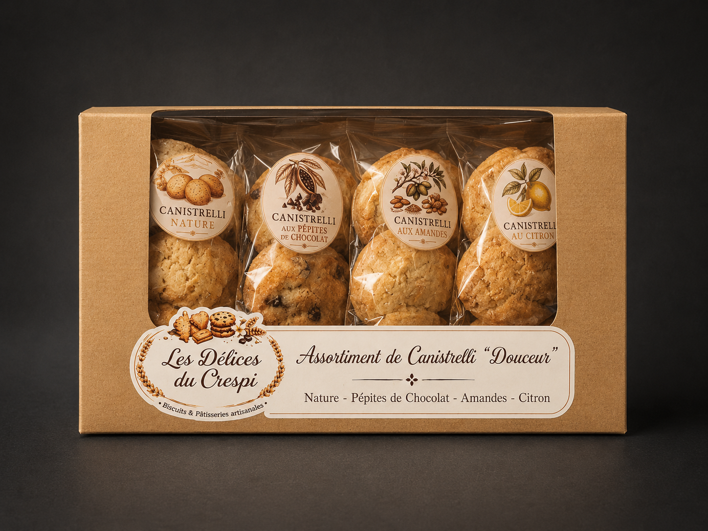 ASSORTIMENT DE CANISTRELLI "DOUCEUR" Nature - Pépites de chocolat - Amandes - Citron